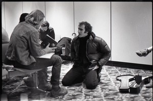 Richard Safft talking to person waiting at JFK airport