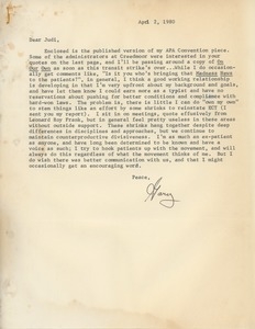 Letter from Gary Livingston to Judi Chamberlin