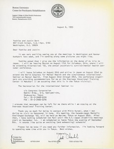 Letter from Judi Chamberlin to Yoshiko and Justin Dart