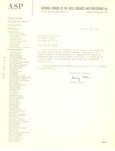 Letter from National Council of the Arts, Sciences and Profession to W. E. B. Du Bois