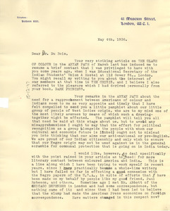 Letter from Philip Cox to W. E. B. Du Bois