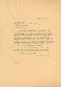 Letter from W. E. B. Du Bois to Fort Valley Normal and Industrial School