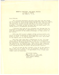 Circular letter from Women's Committee for Equal Justice to W. E. B. Du Bois