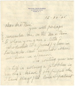 Letter from Rachel Davis DuBois to W. E. B. Du Bois