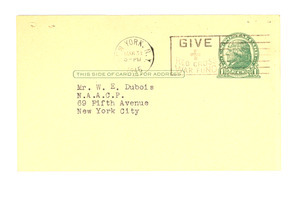 Postcard from Independent Citizens' Committee of the Arts, Sciences, and Professions to W. E. B. Du Bois