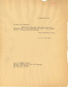Letter from W. E. B. Du Bois to African Academy of Arts and Research