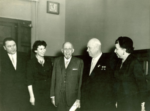 Unidentified man, Alla Bobrysheva, W. E. B. Du Bois, Nikita Khrushchev, and Shirley Graham Du Bois