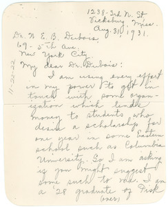 Letter from Ellen C. Wiley to W. E. B. Du Bois