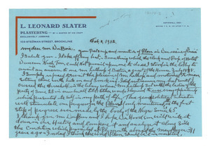 Letter from L. Leonard Slater to W. E. B. Du Bois