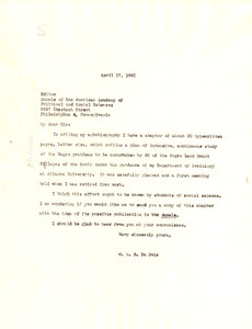 Letter from W. E. B. Du Bois to Annals of the American Academy of Political and Social Science
