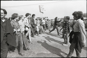 Antiwar demonstration at Fort Dix, N.J.: line of protesters marching