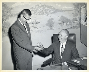 Unidentified man with Mayor John F. Collins