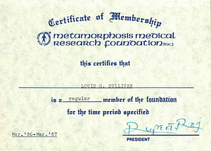 Lou Sullivan's Metamorphosis Membership Certificate (March 1986-March 1987)