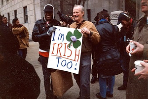 A Photograph of Marsha P. Johnson and Randy Wicker Holding a "I'm Irish Too!" Sign