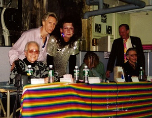 A Photograph of Stormé DeLarverie and other Stonewall Panelists
