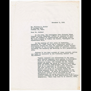 Letter from O. Phillip Snowden to William Holder about police protection in Roxbury