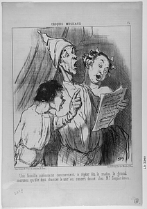 Une famille mélomane commençant à répéter dès le matin le grand morceau qu'elle doit chanter le soir au concert donné chez Mr. Coquardeau.