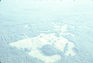 Aerial oblique view of old Goodrich Farm, now Al and Pan Whitman's residence, on 14 July 1971.