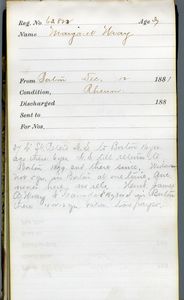 Tewksbury Almshouse Intake Record: Wray, Margaret