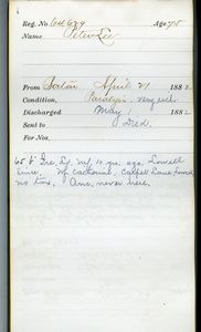 Tewksbury Almshouse Intake Record: Lee, Peter