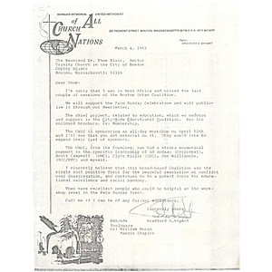 Letter, Trinity Church, March 6, 1980.