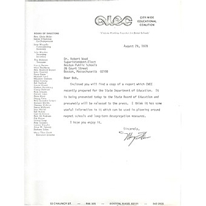 Letter, Dr. Bob Wood, August 29, 1978.