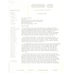 Letter, Mary Ellen Smith to Charles Glenn, October 25, 1976.