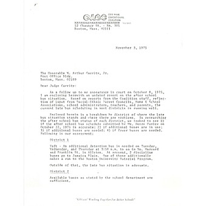 Letter, Judge Garrity, November 3, 1975.
