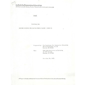 Draft proposal for support service for racial-ethnic parent councils, December 15, 1975.