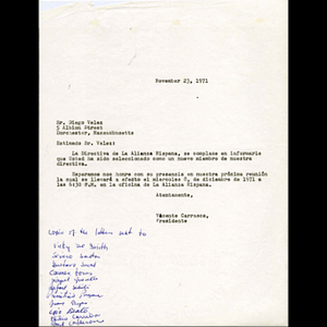 Letter from Vicente Carrasco to Diego Velez.