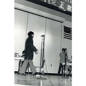 Performer in a theatrical sketch about the normalization of U.S. and China relations in the setting of a Chinese restaurant