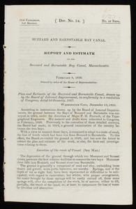 "Report and Estimate on the Buzzards and Barnstable Bay Canal, Massachusetts"