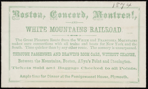 Envelope for Boston, Concord, Montréal and White Mountains Railroad, location unknown, August 1874