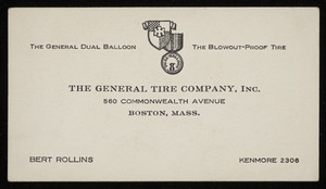 Trade card for The General Tire Company, Inc., 560 Commonwealth Avenue, Boston, Mass., undated