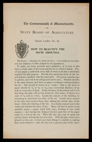 How to beautify the home grounds, H.D. Hemenway, Massachusetts State Board of Agriculture, Boston, Mass.