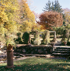 View of the garden in fall, Codman House, Lincoln, Mass.
