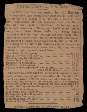 "Cost of Lighting the City," [January 17, 1880]