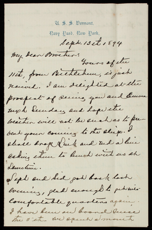 Admiral Silas Casey to Thomas Lincoln Casey, September 13, 1894