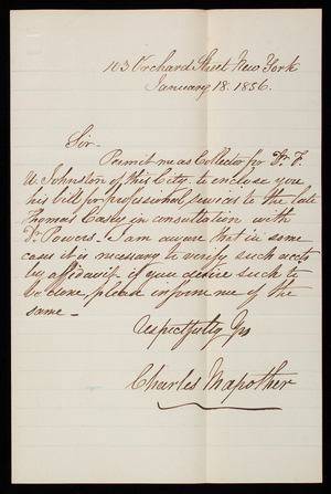 Charles Mapforth to Thomas Lincoln Casey, January 18, 1856