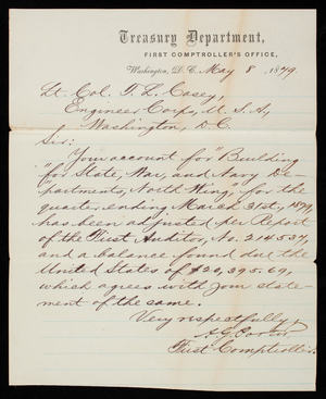 [Albert] G. Porter to Thomas Lincoln Casey, May 8, 1879