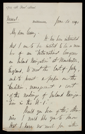 [William P. Craighill] to Thomas Lincoln Casey, June 10, 1890