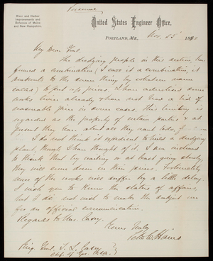 Peter C. Hains to Thomas Lincoln Casey, November 25, 1892