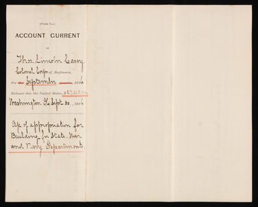 Accounts Current of Thos. Lincoln Casey - September 1886, September 30, 1886