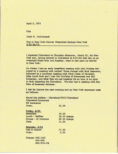 Memorandum from Mark H. McCormack concerning his trips from March 22 to 29, 1973