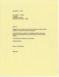 Letter from Mark H. McCormack to Albert J. Wenzel