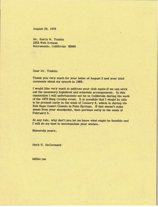 Letter from Mark H. McCormack to Harry M. Tonkin