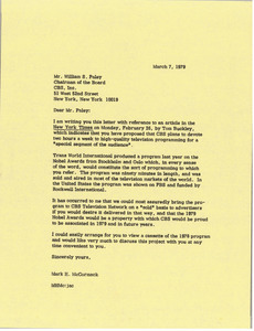 Letter from Mark H. McCormack to William S. Paley