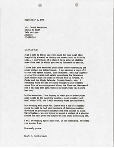 Letter from Mark H. McCormack to David Vansittart