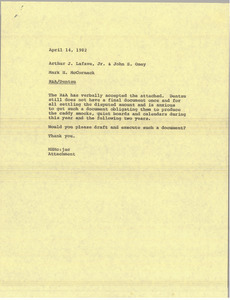 Memorandum from Mark H. McCormack to Arthur J. Lafave and John S. Oney