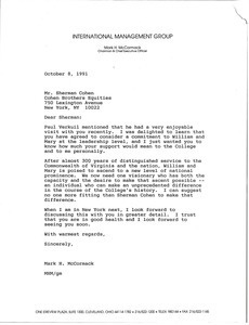 Letter from Mark H. McCormack to Sherman Cohen